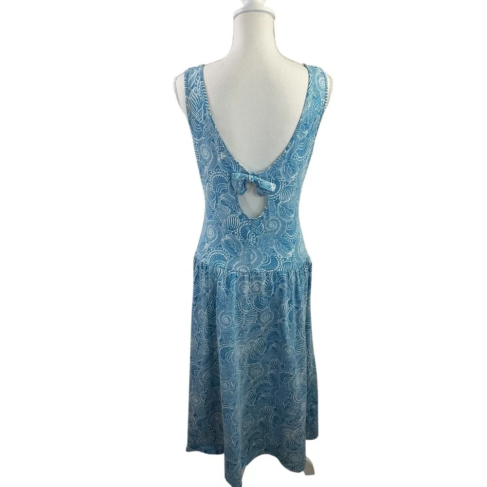 Vintage 1991 Laura Ashley Turquoise & White Seashell Cotton Midi Sundress Sz M - Picture 2 of 11
